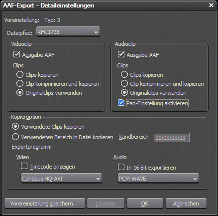 aaf Einstellungen